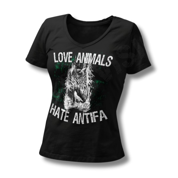 Love Animals - Hate Antifa Női V-nyakú póló