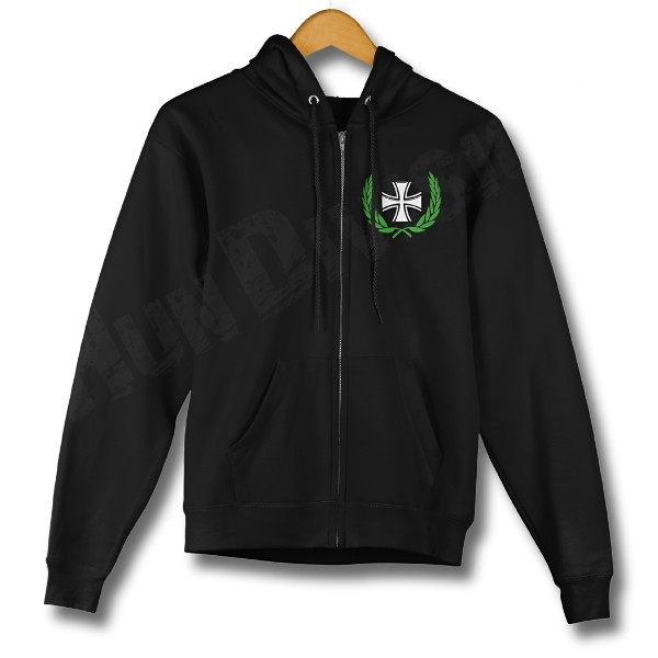 Vaskeresztes, koszorús férfi cipzáras pulóver